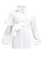 Matchesfashion.com Preen By Thornton Bregazzi - Haydn Ruffled Neck Cotton Poplin Shirt - Womens - White