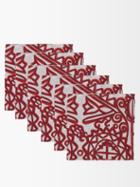 La Doublej - Set Of Six Transylvania-print Linen Napkins - Womens - Red Multi