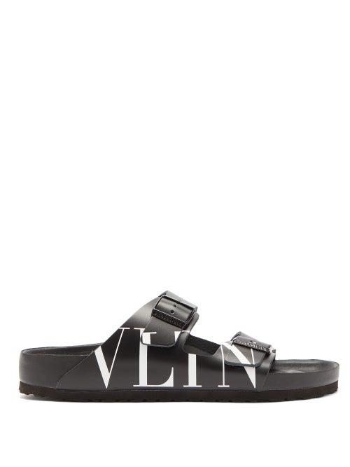 Matchesfashion.com Valentino - X Birkenstock Arizona Logo Print Leather Slides - Mens - Black