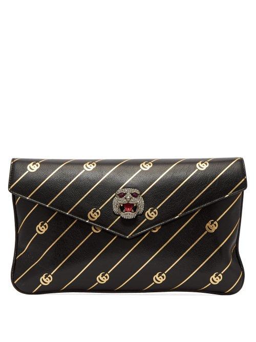 Matchesfashion.com Gucci - Broadway Gg Embossed Leather Clutch - Womens - Black Gold