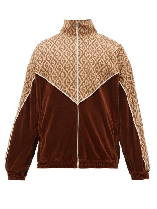 Matchesfashion.com Gucci - Logo Jacquard Satin And Velour Track Jacket - Mens - Brown Multi