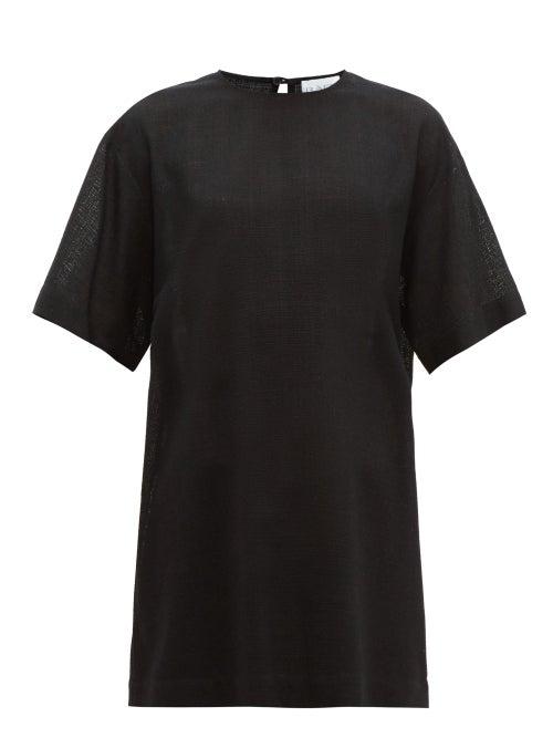 Matchesfashion.com Raey - Long Line Crosshatch Silk Blend Top - Womens - Black