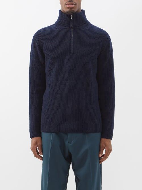 Thom Sweeney - Half-zip Ribbed Cashmere Sweater - Mens - Navy
