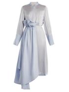 Matchesfashion.com Roksanda - Micha Contrast Panel Silk Blend Shirtdress - Womens - Light Blue