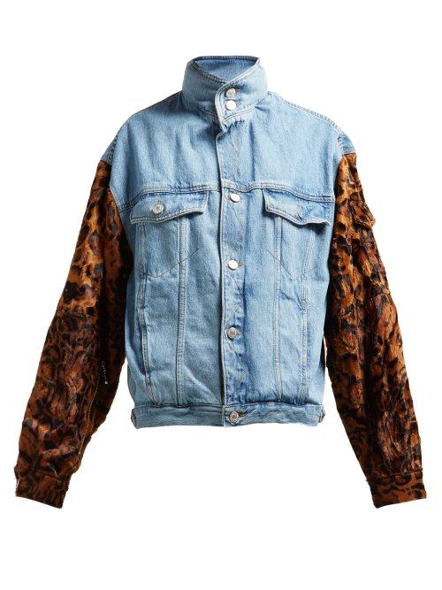 Matchesfashion.com Martine Rose - Leopard Sleeve Denim Jacket - Womens - Blue Multi