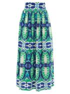 Matchesfashion.com Le Sirenuse, Positano - Jane Fish Tail-print Cotton-poplin Midi Skirt - Womens - Green Print
