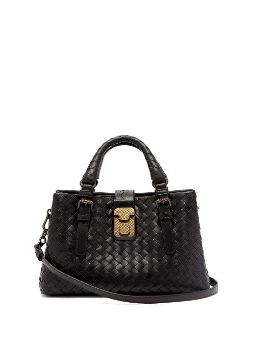 Matchesfashion.com Bottega Veneta - Roma Mini Intrecciato Leather Tote - Womens - Black