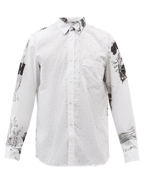 Comme Des Garons Shirt - X Christian Marclay Printed Cotton Shirt - Mens - White Black