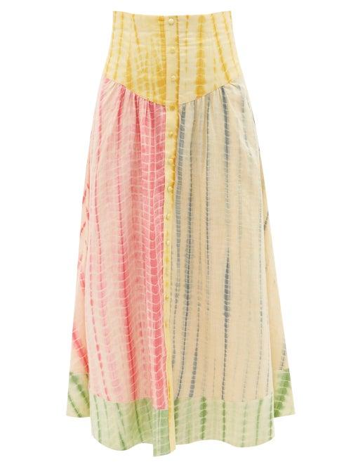Ale Mais - Tie-dye Linen Midi Skirt - Womens - Multi