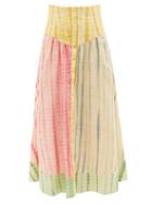 Ale Mais - Tie-dye Linen Midi Skirt - Womens - Multi