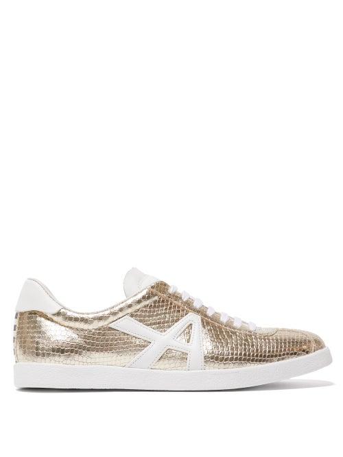 Matchesfashion.com Aquazzura - The A Sneaker Snake-effect Leather Trainers - Womens - Gold