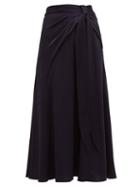 Matchesfashion.com Peter Pilotto - Tie Front Hammered Satin Skirt - Womens - Navy