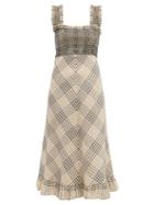 Matchesfashion.com Ganni - Check Print Shirred Seersucker Dress - Womens - Cream Multi