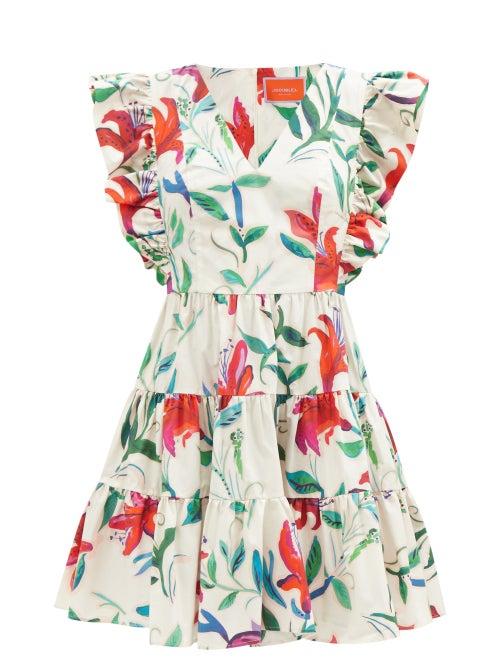 La Doublej - Honeybun Lily-print Tiered Mini Dress - Womens - White Print