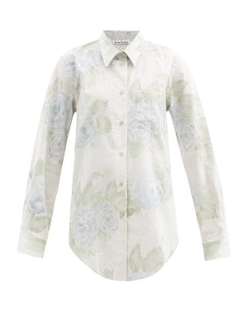 Matchesfashion.com Acne Studios - Sophie Floral-print Striped Cotton-blend Shirt - Womens - Blue Print