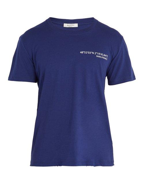 Matchesfashion.com Valentino - Text Print Cotton Jersey T Shirt - Mens - Blue
