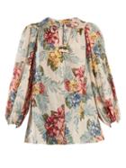 Matchesfashion.com Zimmermann - Kali Floral Print Linen Shirt - Womens - Blue Multi