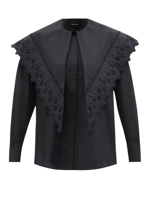 Simone Rocha - Exaggerated-collar Cotton-poplin Shirt - Womens - Black