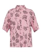 Matchesfashion.com Aries - Rose Print Short Sleeved Satin Shirt - Mens - Pink