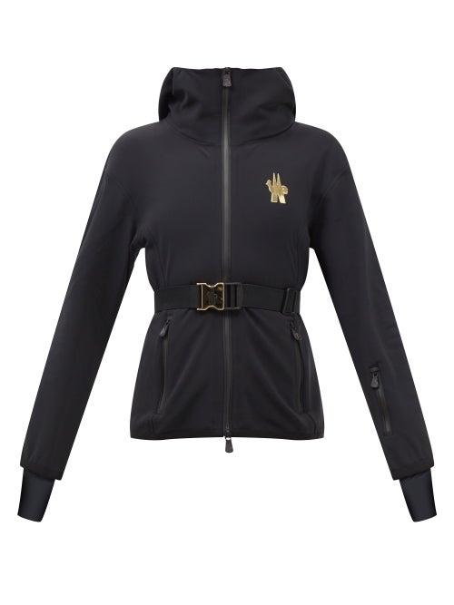 Moncler Grenoble - Logo-patch Belted Jersey Hooded Jacket - Womens - Black