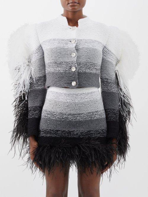 Germanier - Feather-trim Ombr Knitted Jacket - Womens - Black Grey