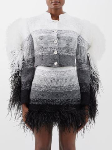 Germanier - Feather-trim Ombr Knitted Jacket - Womens - Black Grey
