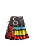 Matchesfashion.com Chopova Lowena - Pleated Leather And Silk Blend Mini Skirt - Womens - Multi