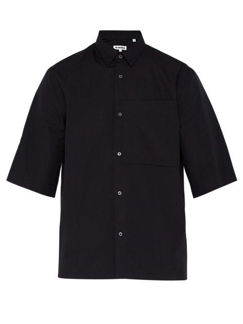 Matchesfashion.com Jil Sander - Silence Short Sleeved Cotton Shirt - Mens - Dark Blue