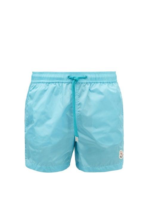 Moncler - Logo-patch Swim Shorts - Mens - Light Blue