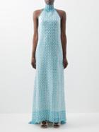 Missoni - Halterneck Backless Sequinned Crochet-knit Gown - Womens - Blue