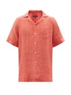 Frescobol Carioca - Cuban-collar Linen Short-sleeved Shirt - Mens - Light Red