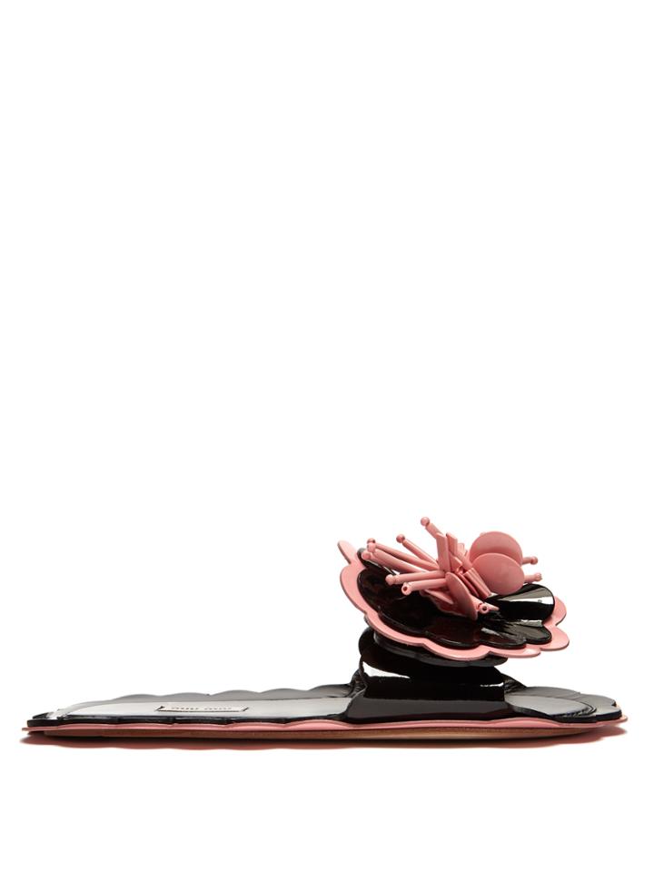 Miu Miu Flower-appliqu Patent-leather Slides