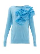 Matchesfashion.com Sies Marjan - Awa Silk Organza Rosette Wool Blend Sweater - Womens - Blue