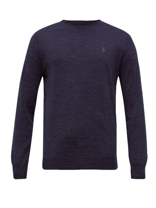 Matchesfashion.com Polo Ralph Lauren - Logo-embroidered Merino-wool Sweater - Mens - Navy