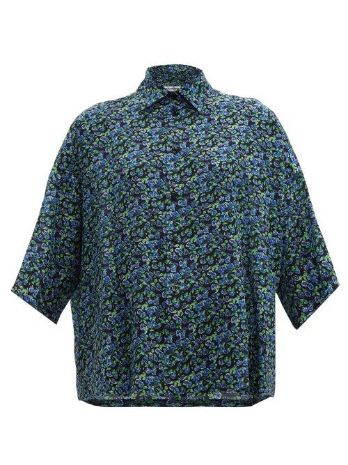 Matchesfashion.com Balenciaga - Floral Print Silk Shirt - Womens - Black Blue