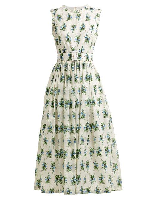 Matchesfashion.com Emilia Wickstead - Maidy Floral Print Midi Dress - Womens - Blue White