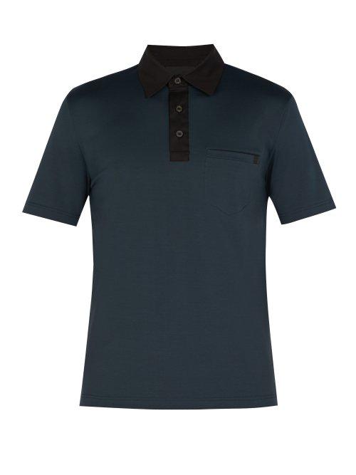 Matchesfashion.com Prada - Point Collar Stretch Cotton Jersey Polo Shirt - Mens - Blue Multi