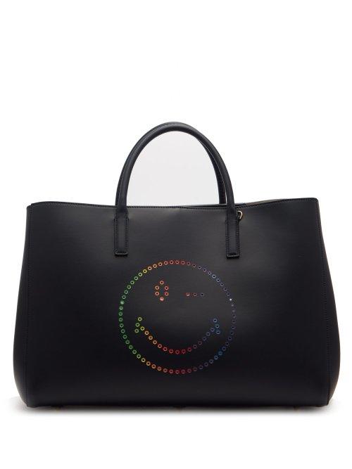 Matchesfashion.com Anya Hindmarch - Ebury Wink Smiley Leather Tote - Womens - Navy Multi