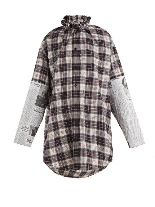 Matchesfashion.com Balenciaga - Oversized Checked Brushed Cotton Shirt - Womens - White Multi