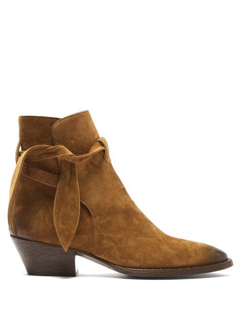 Matchesfashion.com Saint Laurent - Tie Side Suede Ankle Boots - Womens - Tan