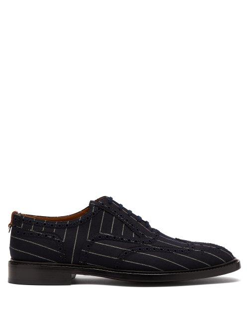 Matchesfashion.com Burberry - Lennard Pinstriped Canvas Brogues - Mens - Blue