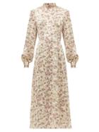 Matchesfashion.com Goat - Goldfinch Camelia Print Crepe Midi Dress - Womens - White Multi