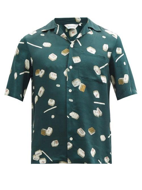Mens Rtw Nipoaloha - Mahjong-print Poplin Shirt - Mens - Dark Green