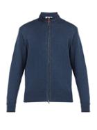 Matchesfashion.com Inis Mein - High Neck Chevron Knit Linen Sweater - Mens - Navy