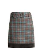 Prada Logo-patch Houndstooth Wool-blend Skirt