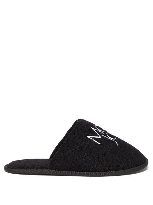 More Joy By Christopher Kane - Logo-embroidered Organic-cotton Terry Slippers - Womens - Black