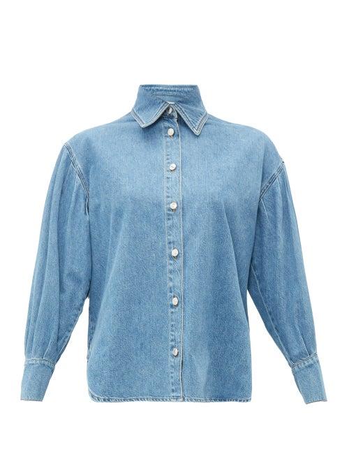 Matchesfashion.com Msgm - Balloon Sleeve Denim Shirt - Womens - Light Denim