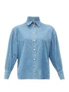 Matchesfashion.com Msgm - Balloon Sleeve Denim Shirt - Womens - Light Denim