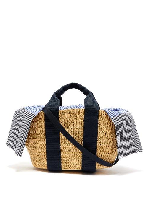 Matchesfashion.com Muu - George Vichy Gingham Canvas And Woven Straw Bag - Womens - Blue Multi