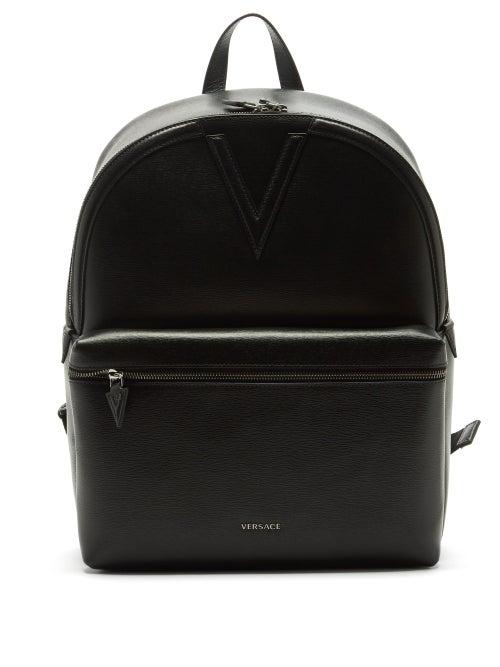 Versace - V-appliqu Textured-leather Backpack - Mens - Black
